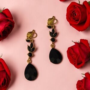 Elegant Black and Gold Drop Earrings (Clip Ons)